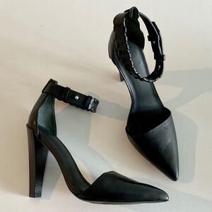 ALL SAINTS Gabie Black Leather Heeled Pointed Toe Sandal Size EU 36